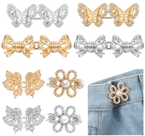 8 Set Waist Tighteners,Ymapinc Adjustable Pant Buttons,Detachable Rhinestone Pin Button Waist Cincher for Trouser Tightener,Jeans Clips Make Waistband Smaller Metal Extenders Jean Pins for Loose Jeans