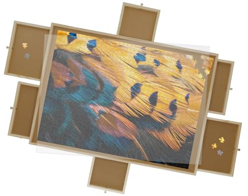Plateau de Puzzle pour 1500 pièces Brend - Rangement Jigsaw avec 6 Tiroirs - Planche de Puzzle - Couvercle Protecteur - Plateau de Puzzle en Bois - Table Portable - Jusqu'à 1500 pièces