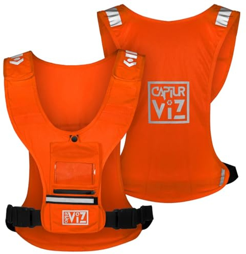 Sports Vest with Recording phone Pouch – Running, Cycling, Horse Riding, Outdoor Sports (Orange, Adjustable)