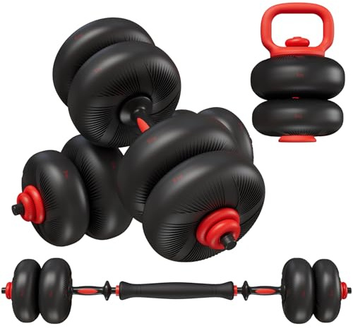 Haltères Réglables 20 kg, 25 kg, 4 en 1, Ensemble de Poids Haltères, Kettlebells et Support de Pompes, Barre de Connexion, Poignée Antidérapante, Gym à Domicile, Fitness (20KG Kit - Noir)