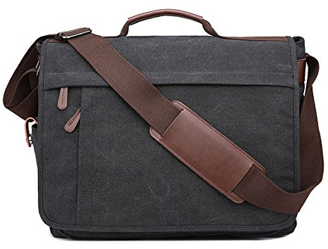 Neuleben Vintage Groß Umhängetasche Schultertasche 17 Zoll Laptoptasche Canvas Messenger Bag Damen Herren (Schwarz)
