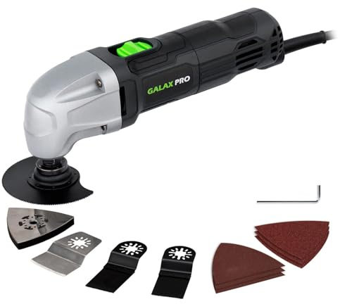 GALAX PRO 22000 OPM 1.5A Oscillating Multi Tool, 3 Degree Oscillating Angle with 3 Pieces Saw Blades, 1 Piece Semi Circle Blade Sanding Plate, 6 Pieces Sanding Papers for Grinding