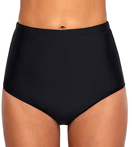 Ecute Damen Bikini Hose High Waist Bikinihose Hoher Taille Schwimmen Slip, L, Schwarz