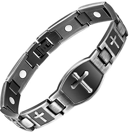 Jecanori Magnetic Bracelets for Men - Titanium Steel Cross Design, Adjustable Length with Sizing Tool, Hypoallergenic, Corrosion-Resistant,Grey