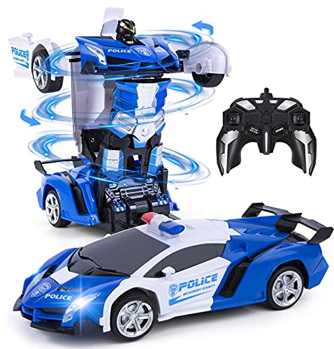 Vubkkty Roboter Spielzeug für Kinder, 2.4GHz Fernbedienung Zwei-in-Eins Transformator RC Auto, 1:18 Scale Transforming Spielzeuggeschenk für Kinder ab 6 7 8 9 10 Jahre