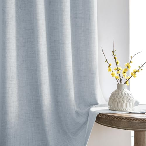 Melodieux Vorhänge mit Kräuselband 260x140cm - Grau Leinen Optik Halbfrei Gardinen, Creme Vorhänge Durchsichtig, Fertiggardine für Wohnzimmer, Esszimmer, Schlafzimmer, Kinderzimmer, 2er Set