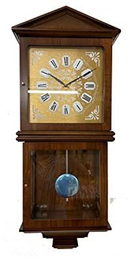 Reloj de Pared de péndulo, Madera y Cristal, 78cm, Reloj regulador Cuarzo, con soneria, 3 melodías, Suena Enteras y Cuartos
