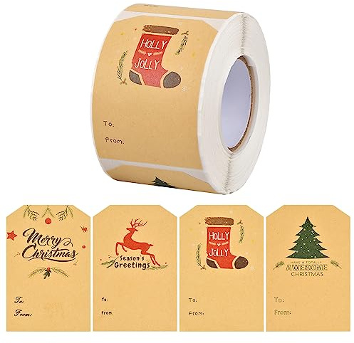 Jinlaili 300Pz Etichetta per Natale, Decorative Adesivi in Carta Kraft, Regalo Sticker