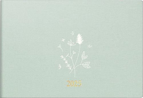rido/idé Calendario tascabile modello Septimus (2025) Wild Flowers, 2 pagine = 1 settimana, A6 orizzontale, 128 pagine, copertina in lino, flessibile, colore menta