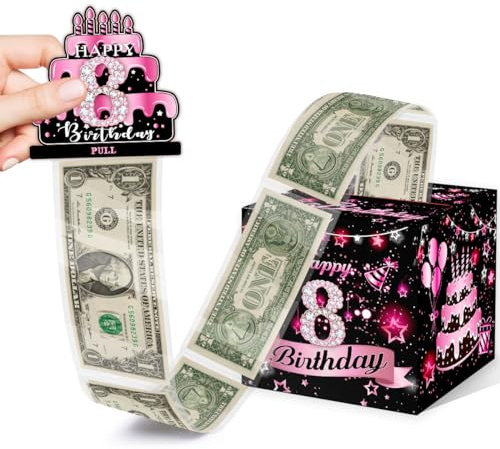 Toerifer Birthday Money Box for Cash Gift, 8 Years Old Surprise Box Explosion Gift, Pink Decor