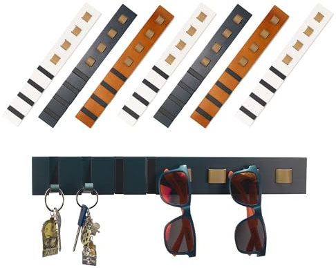 Castell Deco - Organizzatore Occhiali da Sole e Chiavi - Portachiavi e Supporto per Occhiali 4 Occhiali e 4 Chiavi - Gancio Organizzatore Espositore Occhiali da Parete - Pelle Legno e Metallo.