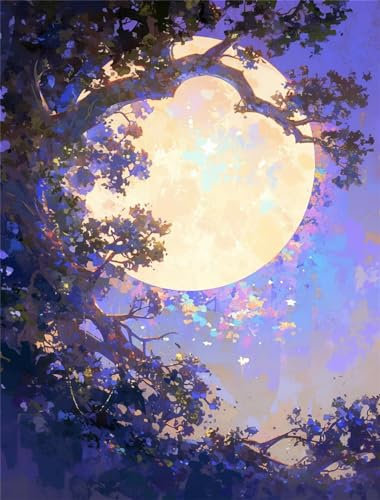 Diamond Painting Groß XXL Mond 90x119cm, 5D Baum Diamond Painting Erwachsene Groß,DIY Diamant Painting Bilder Groß Kunst Malerei Bastelset für Zimmer Deko Wohnzimmer Geschenke, Geschenke für Frauen
