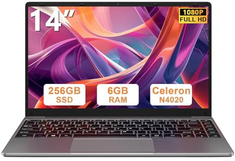 bvate Newest Ordinateur Portable 14 Laptop 256Go Soutien Extension SSD 1To Win11 Celeron N4020 Pc Portable 2.4G+5G WiFi Mini HDMI & AZERTY Membrane du Clavier-Gray