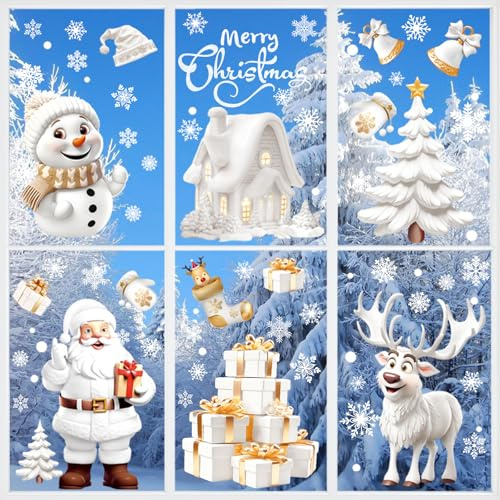 Nepfaivy Adesivi Natalizi per Finestre - 190 Pezzi Vetrofanie Natalizie per Vetrine Riutilizzabili, Removibili Stickers natale finestre con Fiocchi di neve Renna, Natale Decorazioni Casa in Vetro