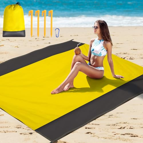 Strandfilt sandfri XXL 210 x 200 cm - Sandfri & sandtålig strandmatta för strand, camping, picknick eller resor - Perfekt för strand, picknickfilt och friluftsaktiviteter - Lätt & robust