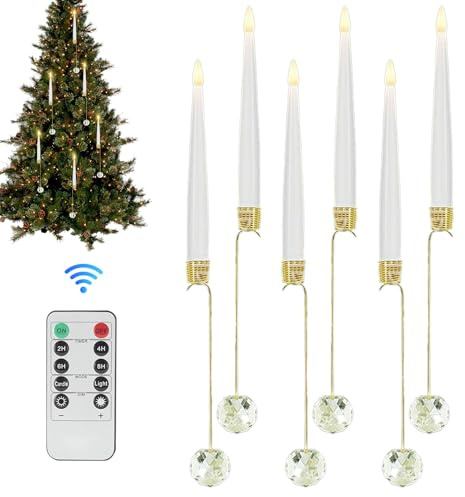Julgransljus | flamlösa blockljus med fjärrkontroll för julgrandekoration – 6 stycken varmvita flamlösa LED- med pärlkula upphängningsdekoration för jul, trädgård och Ou