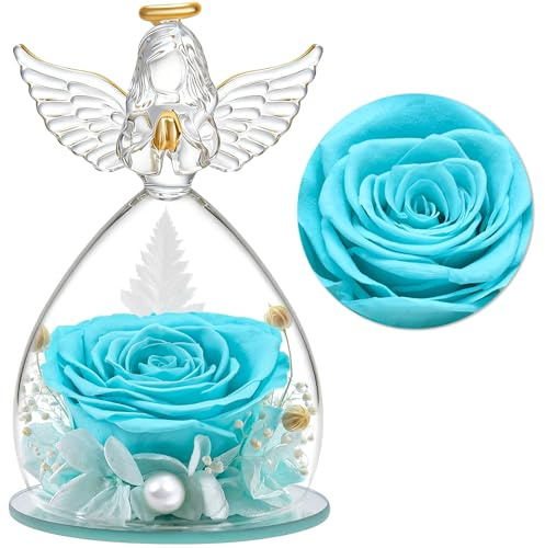 YiHuaHua Regalos Navidad de Angel para Mamá Ella, Rosa Eterna en Cúpula de Cristal de Angel, Flores Preservadas Regalos Navidad Mama Abuela San Valentín Dia De la Madre Aniversario Pareja