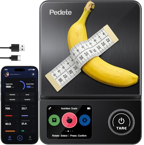 Küchenwaage Digitale ProfiFein waage Bluetooth-Verbindungs-App with LCD Display,Kaloriendatenanalyse Kitchen Scale,Erfassung von 27 Nährstoffen, Hohe Präzision 0.1g, Timer,Tara-Funktion Zahnrad-Taste