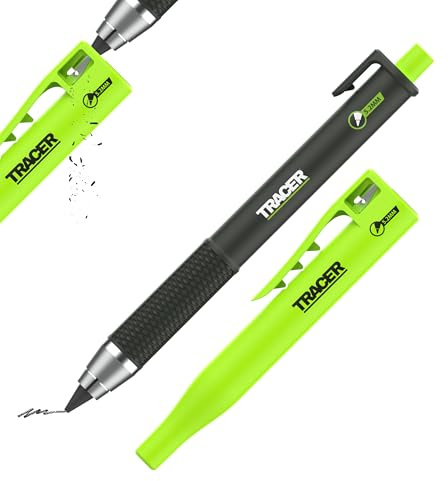 Tracer Tough Pencil - Lápiz de carpintero resistente con funda para sitio, mina de 5,2 mm de dureza y alta visibilidad. Lápiz de trabajo para constructores, carpinteros y marcas de construcción