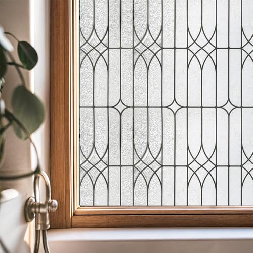 Stained Glass Window Film Privacy for Glass Windows, Dusseldorf 90x200CM | Decorative Window Privacy Film UV Blocking Static Cling No Glue Rental Friendly for Home Kitchen Office