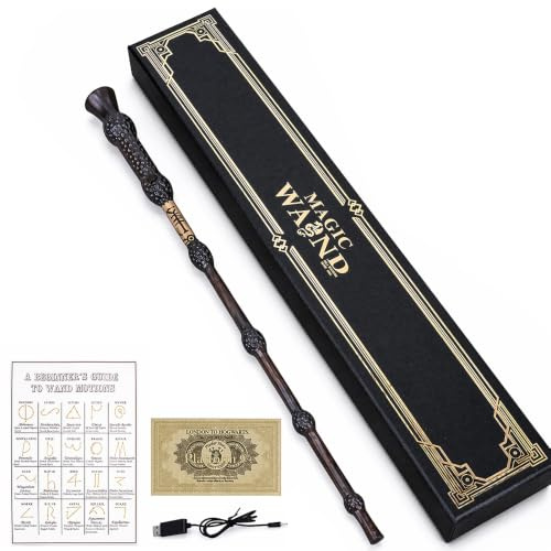 LYPPUL H-arry P-otter Magic Wand, 35CM USB Rechargeable Light Up Shoots Fire Dumbledore Wand, Magic Wizard Wand for Fans, Cosplay, and Collectors Carnival Costumes