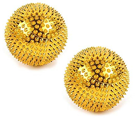 CHI-ENTERPRISE - zwei magnetische Massagebälle - klein | Faszienbälle zur selbsttherapeutischen Akupressur Behandlung | Inhalt: 2 Igelbälle in gold, je 32 mm Durchmesser & 228 Akupressurnadeln