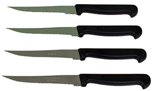 Lot De 4 Couteaux À Steak Fabriqué En France - Set De Couteaux Noir Pour Cuisine, Table, Coupe Tranchante Pour Viande, Couteaux Multifonctions - Lame Trempée Inox - 21cm - Indispensable Pour Cuisine