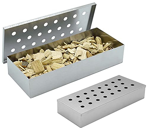 Räucherbox aus Edelstahl für BBQ - Smokerbox für ein tolles Aroma beim Grillen - Für Kohle-, Kohle- und Gasgrill - Räucherdose Räucherschale Grill Box für Räucherchips mit praktischem Deckel