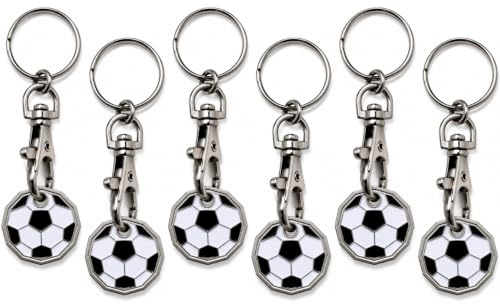 Craft 4 You Pack of 6 x Shopping Trolley Token UK Keyring £1 Coin Shape Pound Tokens Key Ring for Supermarkets Locker Gym (6 x Football)
