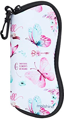 molshine Étui souple pour lunettes de soleil, pochette à lunettes en néoprène avec fermeture à glissière portable avec clip de ceinture pour femme homme (Blanc)