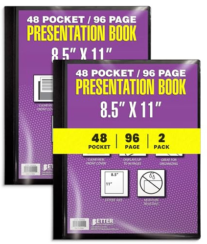 Better Office Products 48 Pocket Bound Presentation Book, with Clear View Front Cover, 96 Sheet Protector Pages, 8.5 x 11 Sheets, Art Portfolio, Durable Poly Covers, Letter Size, Black (2 Pack)