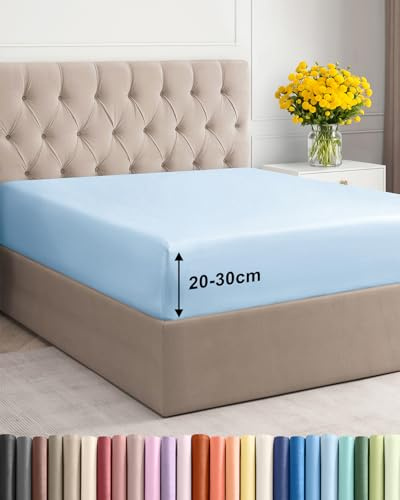 Lenzuolo con angoli 160x200 Azzurro, profondità 30 cm - Lussuoso lenzuolo con angoli - Per materassi fino a 30 cm (12) di altezza - Morbido, senza pieghe e traspirante - 160x200 - singola