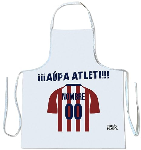mundohuevo Delantal personalizado con texto. Regalo original. Camiseta Atletico. Equipo de futbol. Haz un regalo único