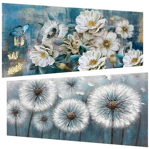 Pujeknm 2 Stück Diamond Painting (30x60 cm), 5D Diamant Painting Erwachsene, DIY Blumen Diamant Art Bilder Groß Set für Wohnzimmer Schlafzimmer Wand Dekoration Geschenke (2er set)
