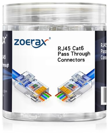 ZOERAX 100-Pack RJ45 Cat6 Pass Through Connector RJ45 Modular Plugs for Solid or Stranded UTP Cable