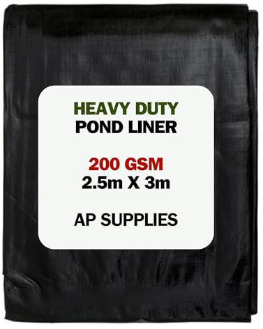 AP Supplies Black Pond Liner 200g/sqm - Heavy Duty HDPE Material - UV & Tear Resistant, Flexible for Koi & Fish Pools, Water Garden - Ideal for Small to Large Ponds, Wildlife, Underlay (2.5m x 3m)