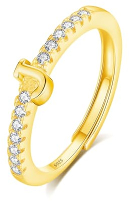INFUSEU Anillo Inicial, 925 Plata De Ley Ajustable Letra A-Z Anillos Apilables Alfabeto Mayúscula Joyería Personalizada Cumpleaños Regalo Dama Mujeres Niñas