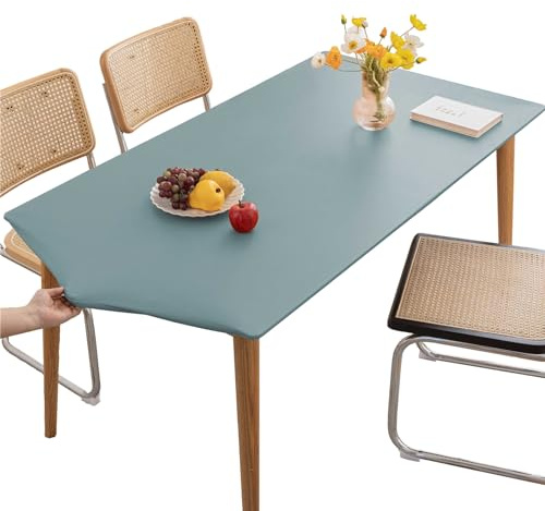 KFDZSW Mantel Impermeable, Mantel Elastico Ajustada Rectangular con Banda Elástica, Lavable Mantel PU Antimanchas Calor, para Cocina Mesa Jardin Exterior (Azul,70X120CM)