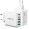 2er Pack USB Ladegerät Mehrfach USB C Stecker 50W Handy ladegerät, 5 Ports PD+QC USB ladestecker, USB schnellladen netzteil USB schnellladegerät Charger Adapter für iPhone 15/14/13/12/11, Samsung