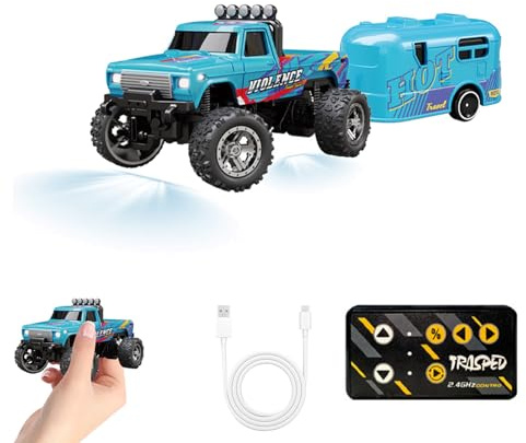 Mini RC Remote Control Monster Truck Toy - 1/64 Scale Alloy Cars with Headlights, Rechargeable Monster Truck Toys, Type-C Charging 2.4GHz Micro RC Car Offroad for Adults Kids