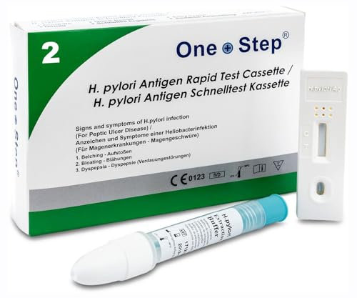 One+Step Helicobacter Pylori Schnelltest 2 Stück I Darmkrebs Vorsorgetest I Selbsttest für zu Hause I H.Pylori Test I bei Durchfall - Reizdarm - Sodbrennen - Magenbeschwerden