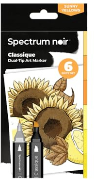 Crafter's Companion Spectrum Noir Classique Blend Lot de 6 marqueurs à base d'alcool à double pointe Jaune soleil