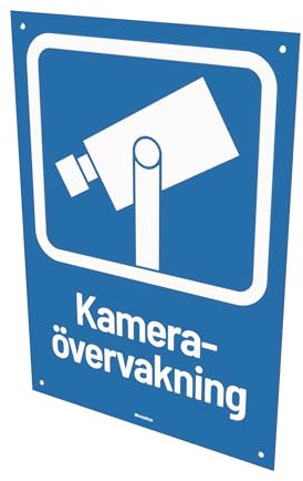 Nosico, Kameraövervakningsskylt, Aluminium 1,5 mm, 1-pack, Svenska, Varningsskylt för Bevakning, Förborrade Skruvhål, Olika Färger och Storlekar (Blå/Vit, 21,0(L) x 14,8(B) cm)