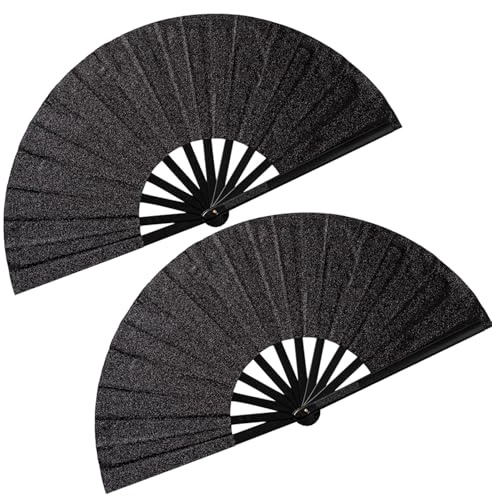 2 Pezzo Grande Ventagli Pieghevoli Portatili Nero Pieghevole Fans Mano Pieghevole Fans Mano Pieghevole Fans Cinese per Tai Chi, Danza, Partito, Regali di Nozze, Decorazione DIY