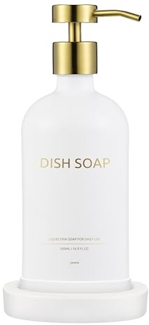 Janxin Seifenspender Set, Elegantes Glas-Dispenser-Set, 500ml Nachfüllbar, Dish Soap Seifenspender, Stilvolles Küche-Accessoire(Weiß (Dish SOAP))