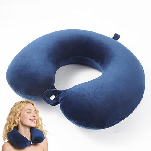 Guoxintech Travel Pillow Pure Memory Foam U Shaped Neck Pillow,Super Lightweight Portable Headrest Great for Airplane Chair, Train or Car Journeys Travel Pillow(Dark Blue)
