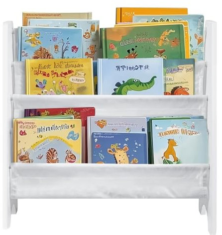 PetHot Kinderbücherregal Kinder Bücherregal Mit Aufbewahrungsfach Weiß Bücherregal Kinderzimmer Weicher Leinwand Für Ihren Kleinen Leser 60 x 22 x 61CM
