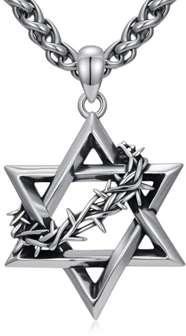 Lattd Star of David Necklace 925 Sterling Silver Crown of Thorn Megan Jewish Star Pendant Jewelry for Men, w/Stainless Steel Chain 22''+2''