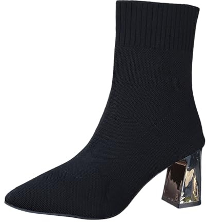 Generisch Stivali per calze a maglia da donna con plateau corti stivali alla moda calzini tinta unita stivaletti alla piattaforma stivali casual traspiranti stivali da donna caldi alti, O nero., 38 EU