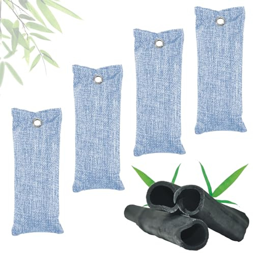 Tulov 4 Stück 100g Schuhkissen mit Bambus Aktivkohle gegen Fußgeruch, Aktivkohle Schuh-Geruchsentferner,Schuhdeo Beutel,Beseitigt unangenehme Gerüche in Schuhen & Socken, Blau